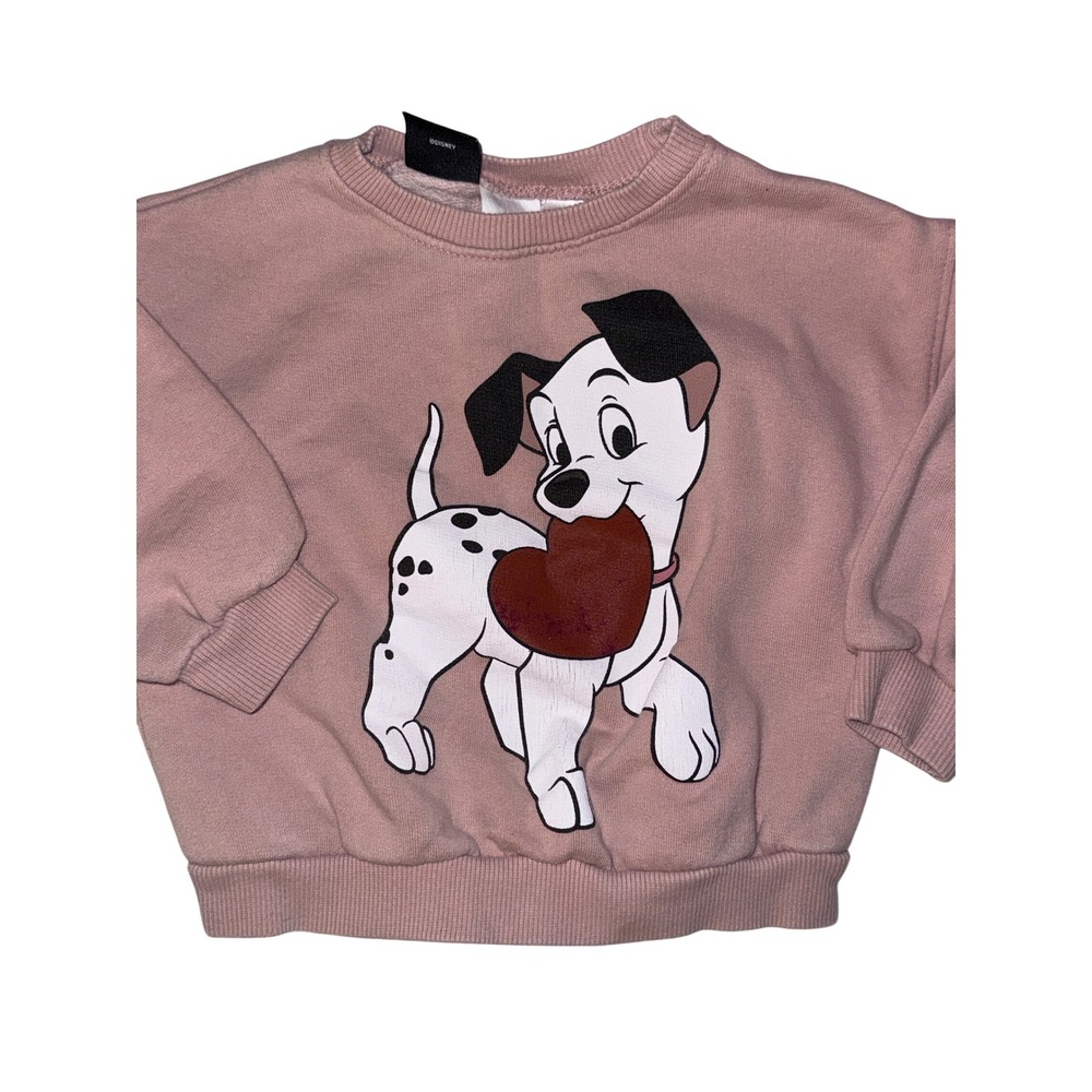 Zara Disney 101 Dalmatians Pink Heart Puppy Sweatshirt Toddler 18-24 Months